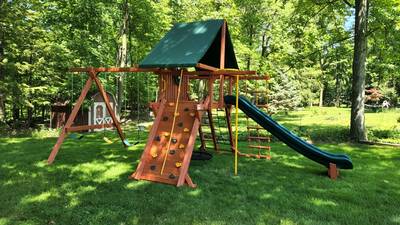 wooden playset with slide and climbing Warrensville,OH